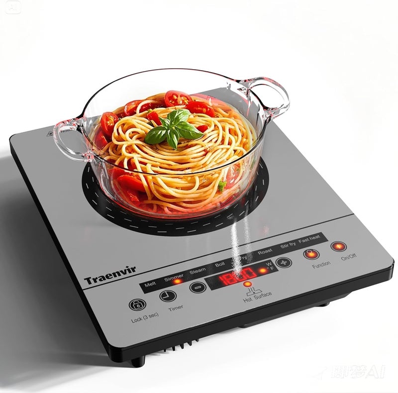 Traenvir Single Burner Electric Cooktop, One Burner Electric Stove 1800W, Portable Ceramic Cooktop with Touch Control, Child Lock, 4 Hour Timer, Overheat Protection, 110V-120V Plug in, Grey - Image 1